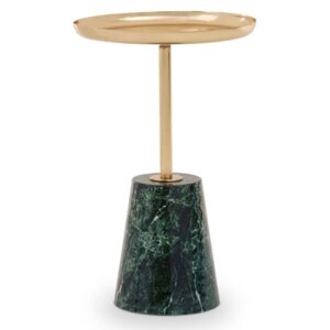 Aeolia Gold Metal Top Side Table With Green Marble Effect Base