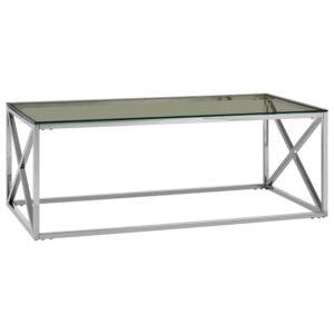 Algorab Clear Glass Coffee Table With Silver Cross Design Base