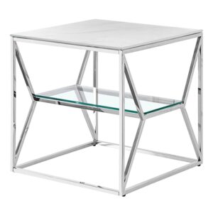 Allinto Marble Effect Glass Top Side Table In White And Grey