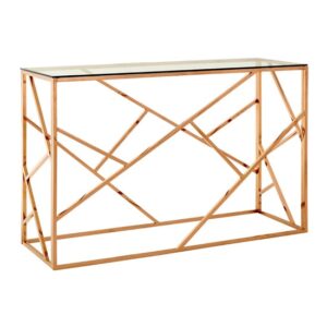 Alluras Glass Console Table In Rose Gold Geometric Frame