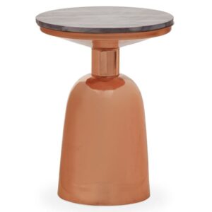 Amiga Round Black Marble Top Side Table With Copper Base