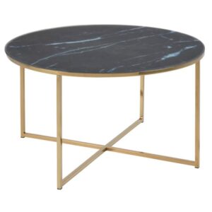 Arcata Black Marble Effect Glass Coffee Table With Gold Legs