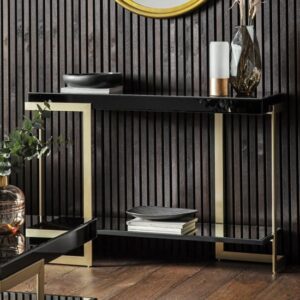 Arodena Gloss Black Console Table With Golden Frame