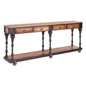 Ashbling Rolling Wooden Console Table In Elm Wood