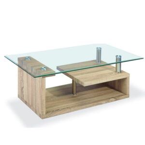 Baylee Glass Coffee Table Rectangular In Clear With Oak Frame
