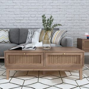 Bibury Wooden Coffee Table With 2 Drawers In Oak
