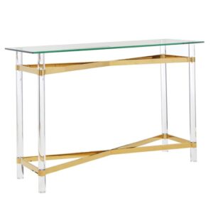 Clarox Rectangular Glass Console Table In Clear And Gold