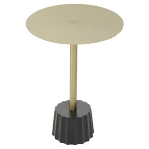 Cordue Round Metal Side Table With Black Base In Gold
