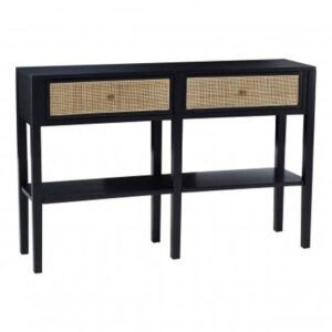 Corson Cane Rattan Wooden Console Table With 2 Drawers In Black