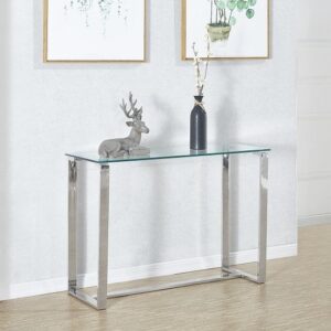 Megan Clear Glass Rectangular Console Table With Chrome Legs