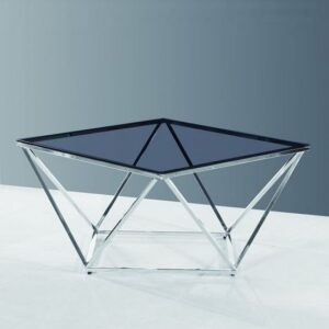 Penge Glass Coffee Table In Smoke With Polished Steel Frame