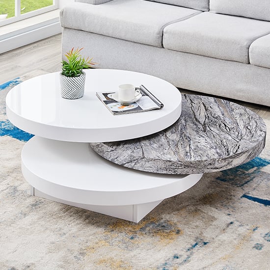 Triplo Round Rotating Coffee Table With Melange Marble Effect - Best ...