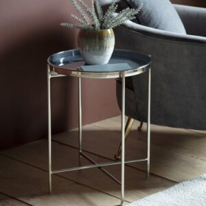 Valessa Round Metal Side Table In Dark Grey And Silver
