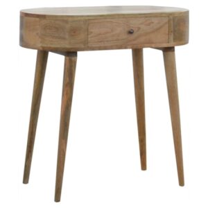 Wooden Circular Console Table In Oak Ish With 1 Drawer
