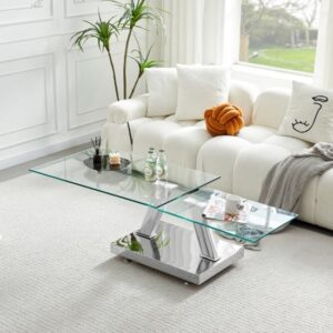 Magic Wings Swivel Clear Glass Coffee Table With Steel Base