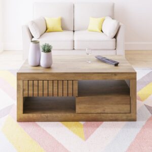 Clive Wooden Coffee Table With 2 Drawers In Knotty Oak