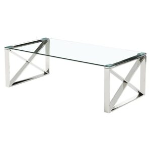 Nardo Clear Glass Coffee Table With Silver Stainless Steel Frame