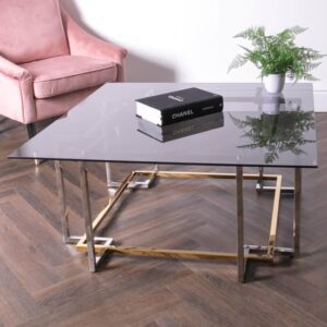 Bullion Glass Coffee Table With Gold Silver Metal Frame