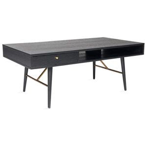 Baiona Wooden Coffee Table With 1 Drawer In Black Oak