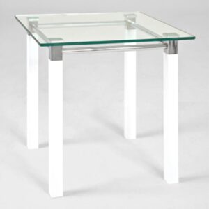 Benson Square Glass Side Table With Chrome And White Legs