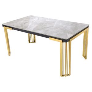 Davos Sintered Stone Coffee Table In Grey With Gold Frame