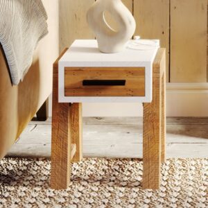 Timmins Wooden Side Table With 1 Drawer In White And Oak