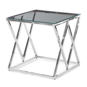 Vauxhall Glass Side Table In Clear With Polished Steel Frame