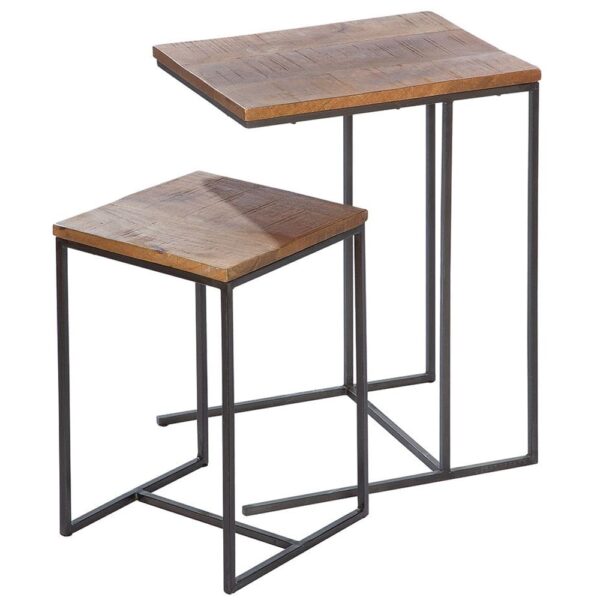 Adel Wooden Set Of 2 Side Tables With Black Frame In Natural