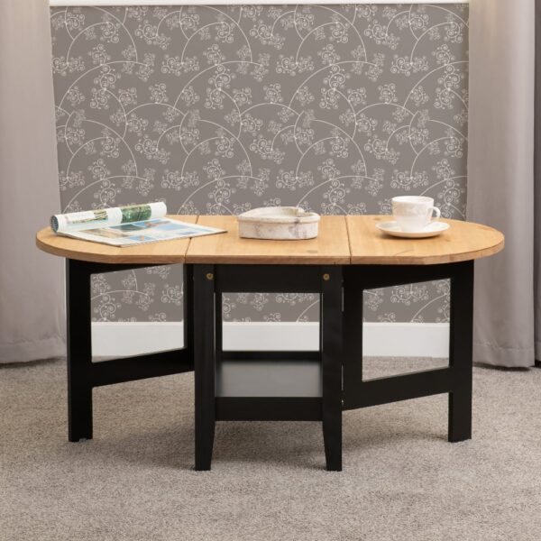 Suva Wooden Drop Leaf Coffee Table In Waxed Pine And Black