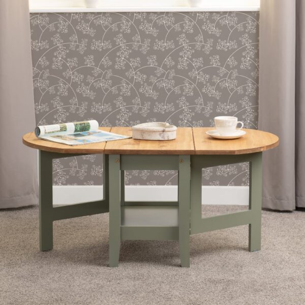 Suva Wooden Drop Leaf Coffee Table In Waxed Pine And Green
