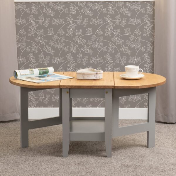 Suva Wooden Drop Leaf Coffee Table In Waxed Pine And Slate Grey